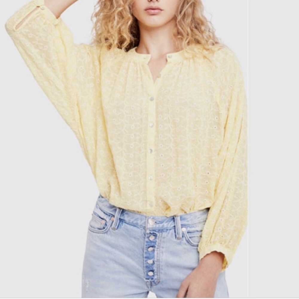 FREE People Sunshine Yellow Peasant Blouse